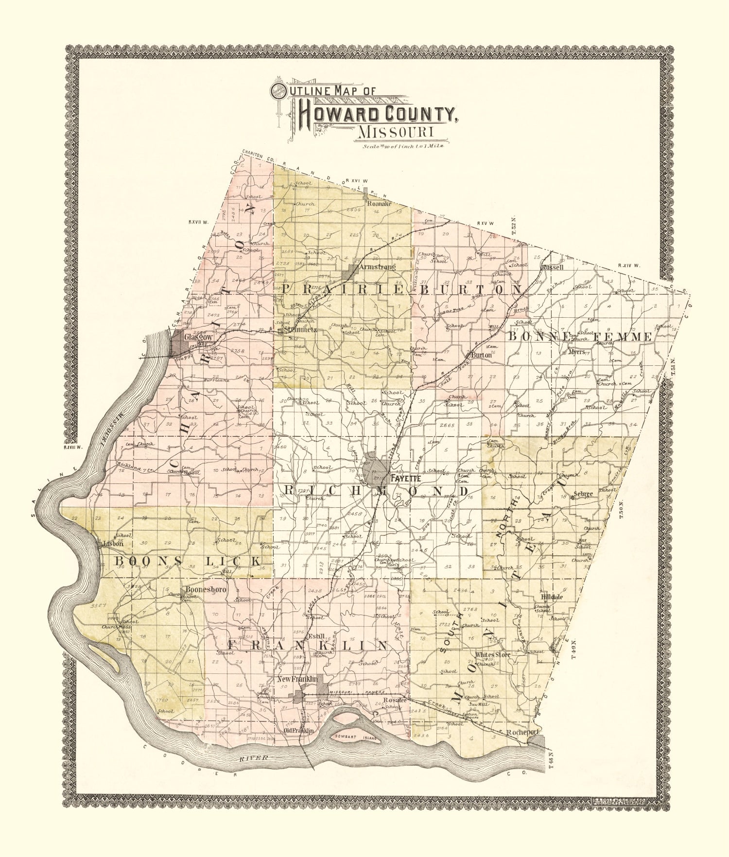 Vintage Map of Howard County, Missouri 1897