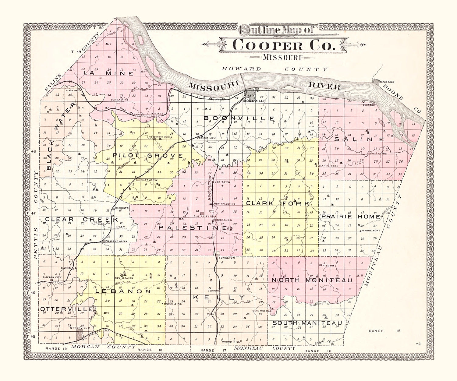 Vintage Map of Cooper County, Missouri 1897