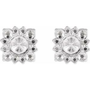 Sterling Silver 3 mm Round 4-Prong Halo-Style Earring Mounting – image 2