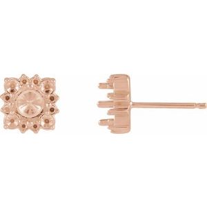 14K Rose Gold 3 mm Round 4-Prong Halo-Style Earring Mounting