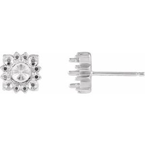 14K White Gold 5 mm Round 4-Prong Halo-Style Earring Mounting