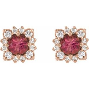 14K Rose Gold Natural Pink Tourmaline & .08 CTW Natural Diamond Halo-Style Earrings – image 2
