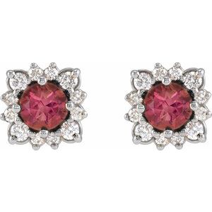 Sterling Silver Natural Pink Tourmaline & 1/2 CTW Natural Diamond Halo-Style Earrings – image 2