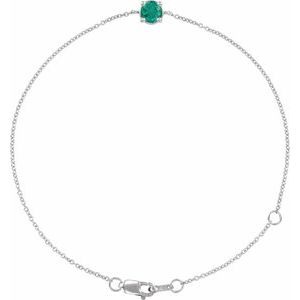 Sterling Silver Natural Emerald  6 1/2-7-1/2" Bracelet