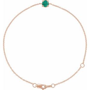 14K Rose Gold Lab-Grown Emerald  6 1/2-7-1/2" Bracelet