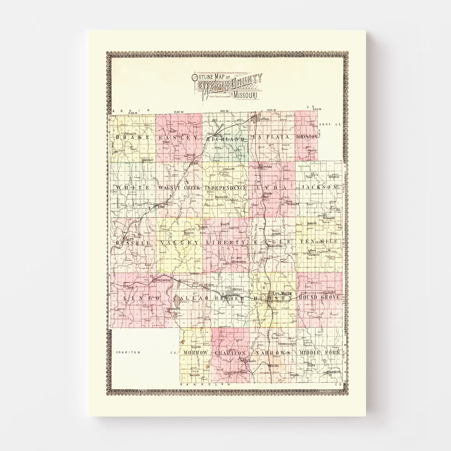 Vintage Map of Macon County, Missouri 1897
