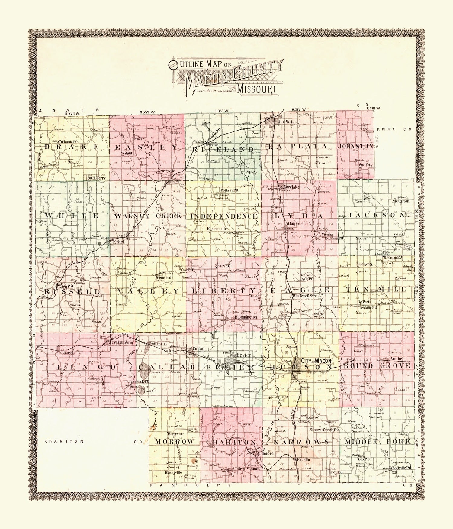 Vintage Map of Macon County, Missouri 1897