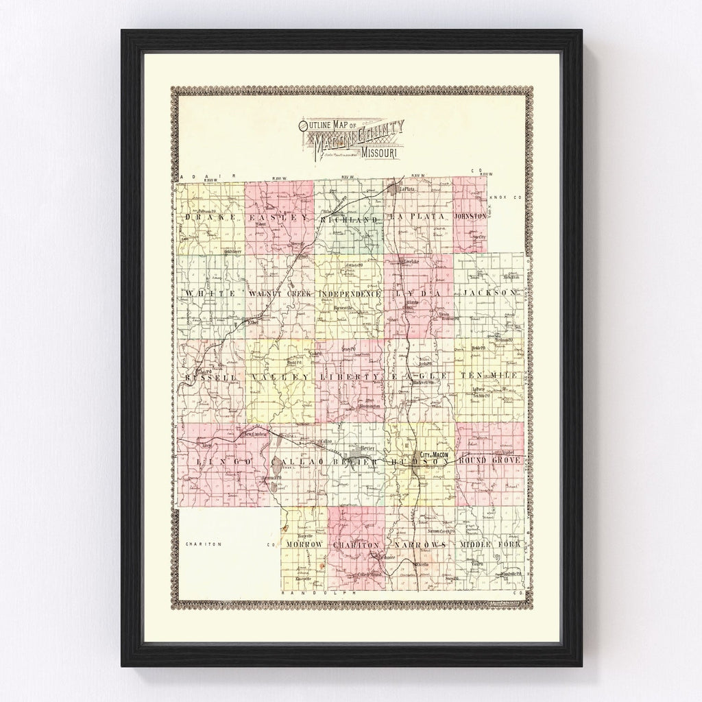 Vintage Map of Macon County, Missouri 1897