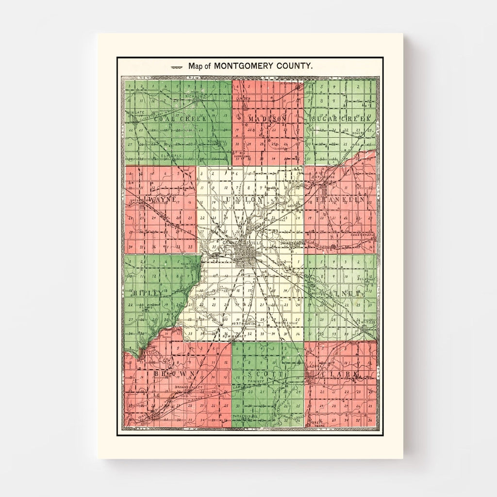 Vintage Map of Montgomery County, Indiana 1898