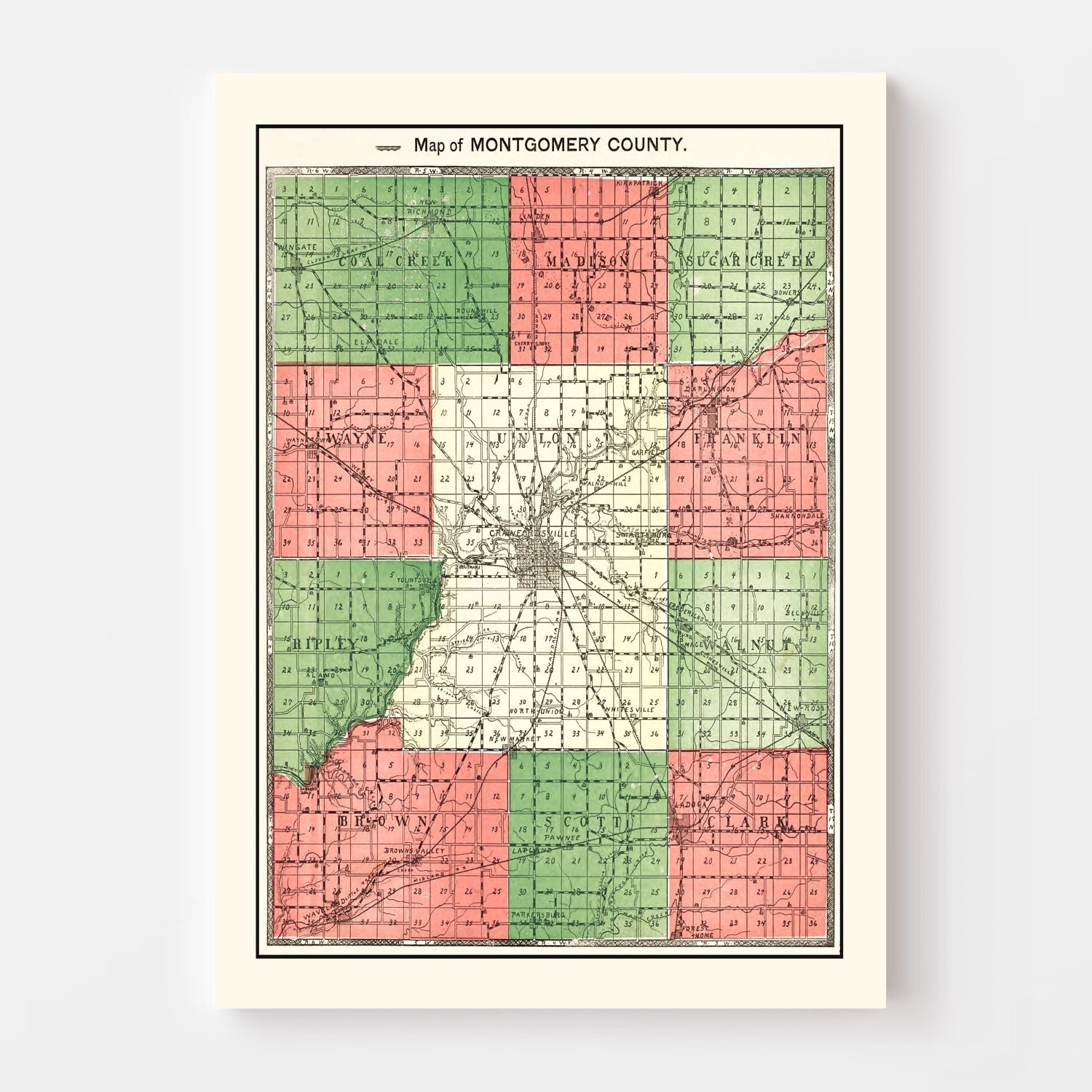 Vintage Map of Montgomery County, Indiana 1898