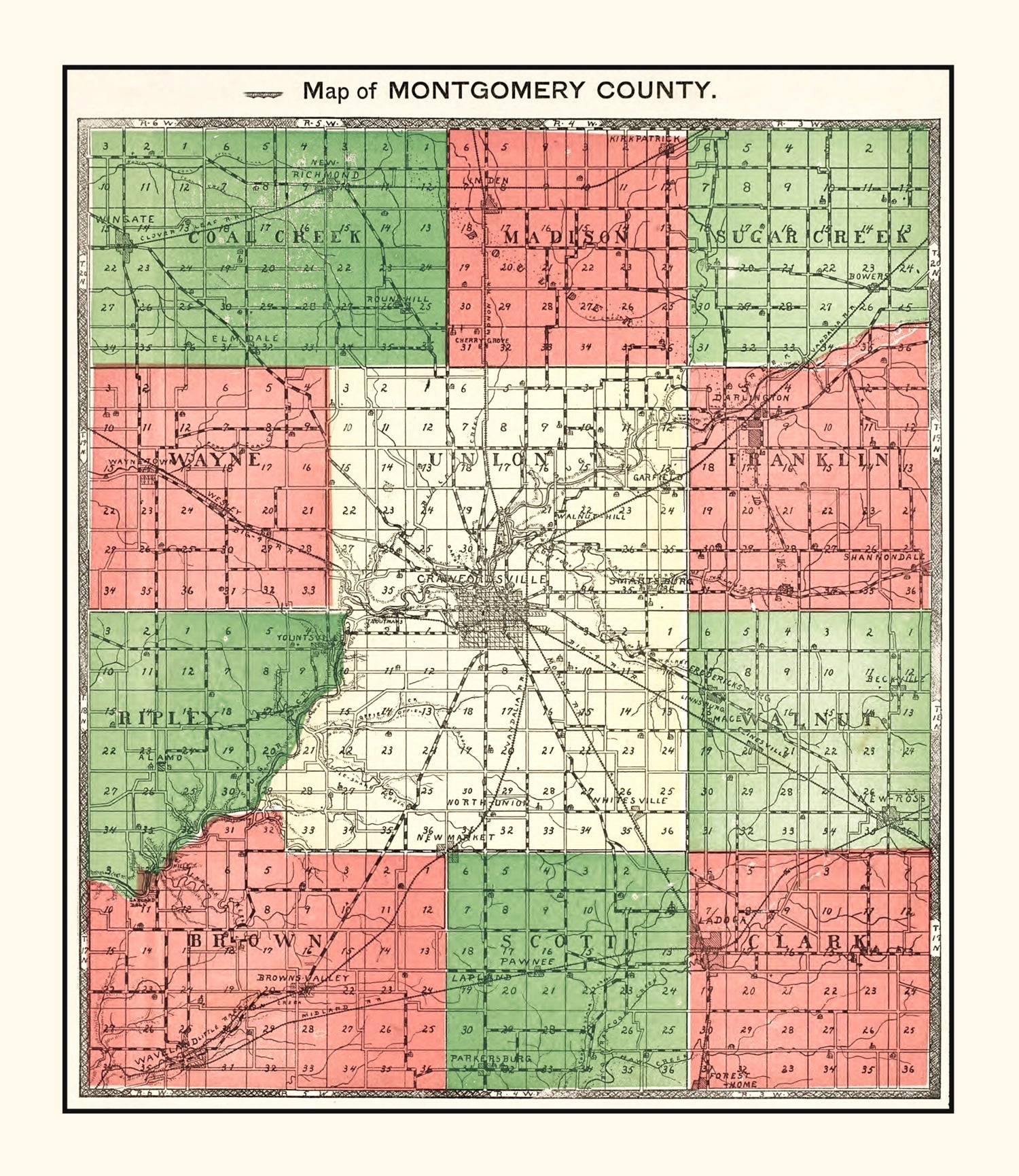 Vintage Map of Montgomery County, Indiana 1898