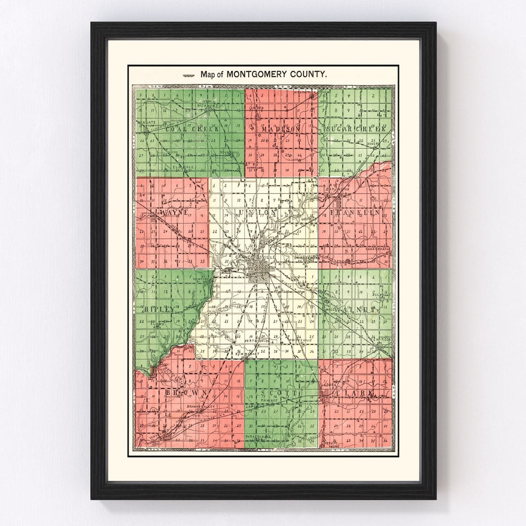 Vintage Map of Montgomery County, Indiana 1898