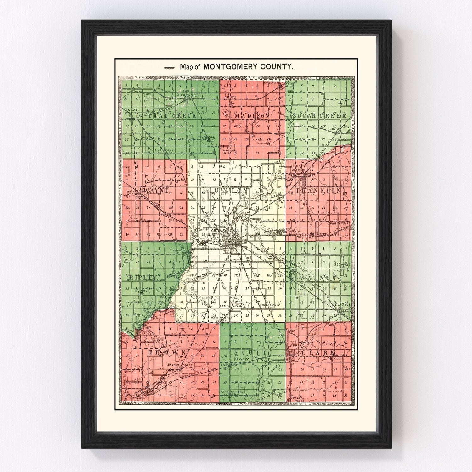 Vintage Map of Montgomery County, Indiana 1898