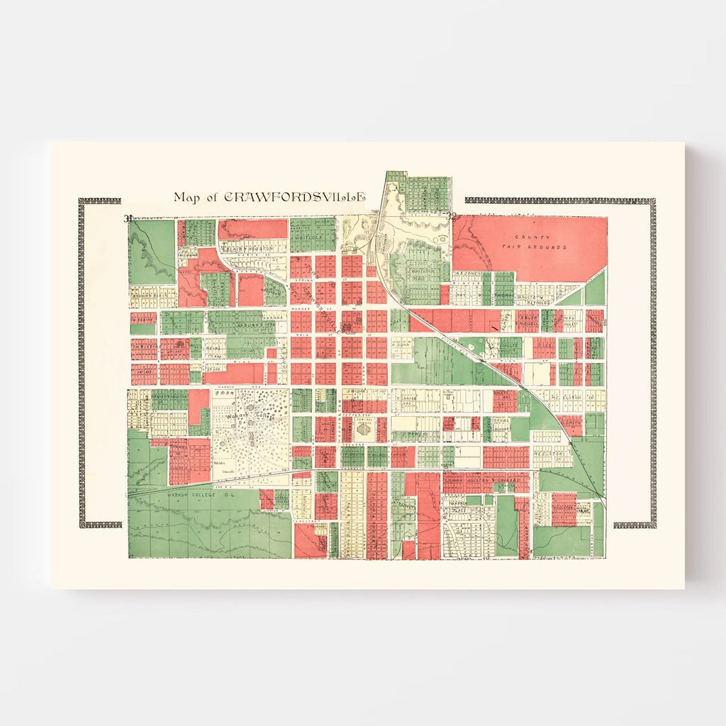 Vintage Map of Crawfordsville, Indiana 1898