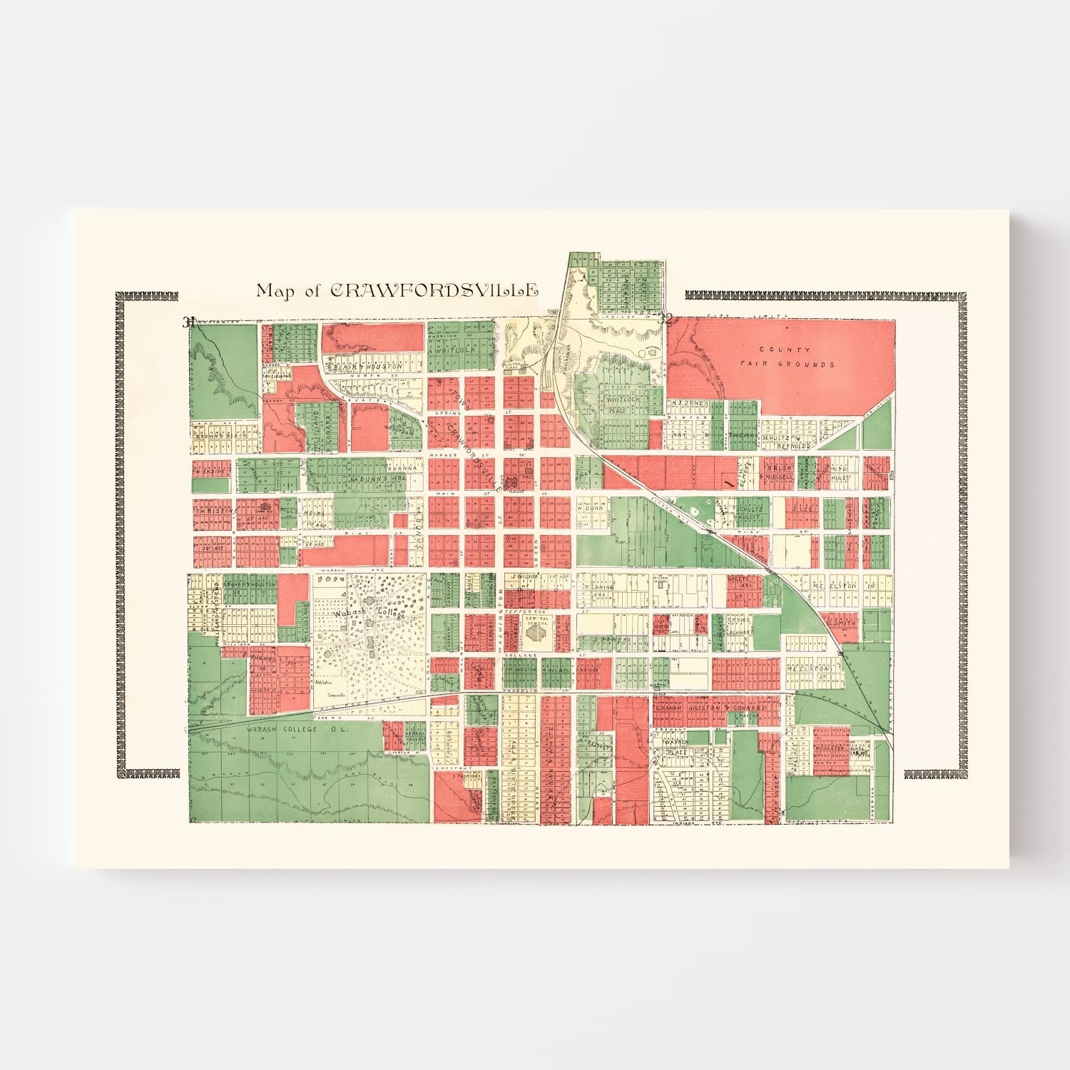 Vintage Map of Crawfordsville, Indiana 1898