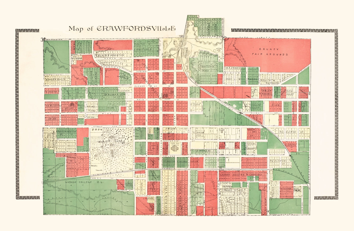 Vintage Map of Crawfordsville, Indiana 1898