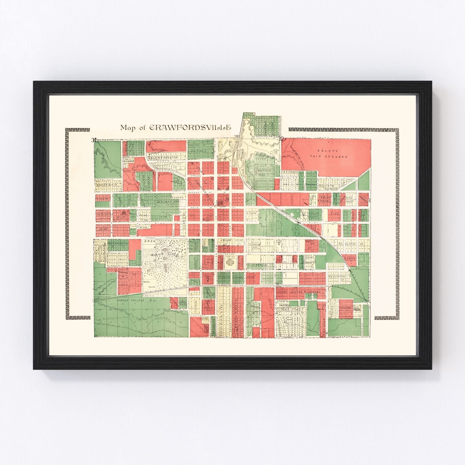 Vintage Map of Crawfordsville, Indiana 1898