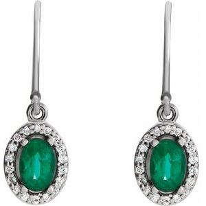 14K White Gold Natural Emerald & 1/6 CTW Natural Diamond Earrings – image 2