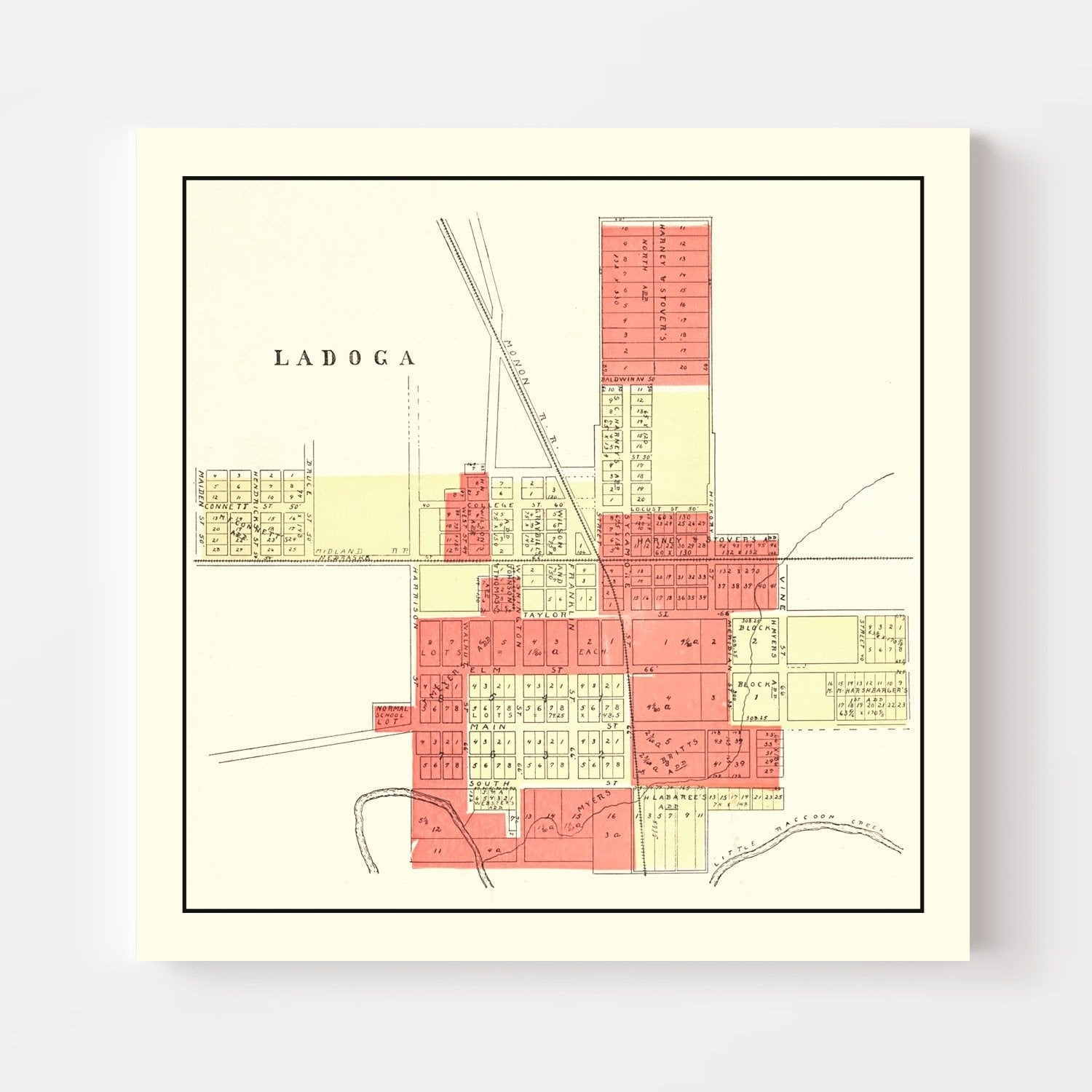 Vintage Map of Ladoga, Indiana 1898
