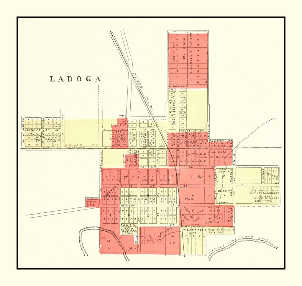 Vintage Map of Ladoga, Indiana 1898