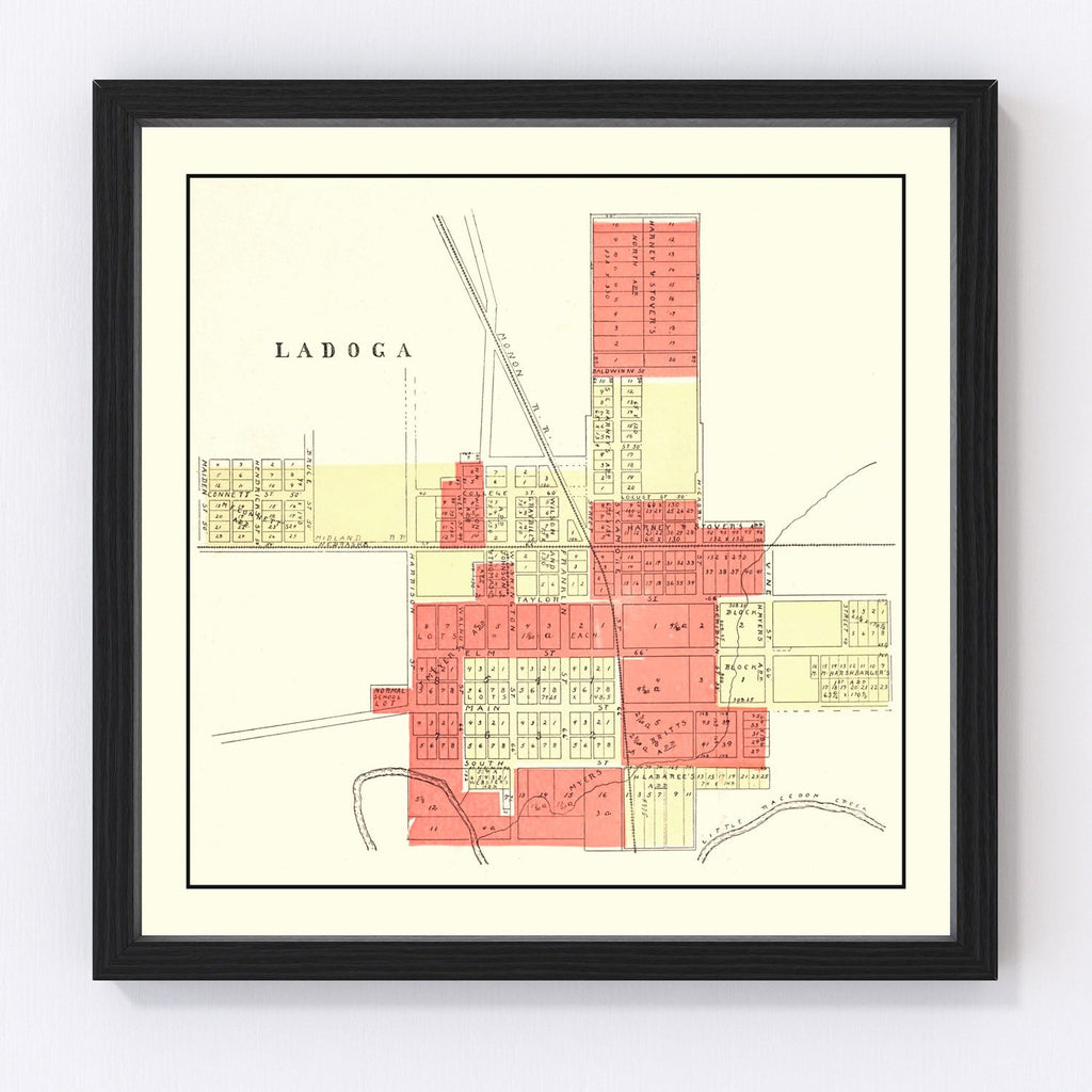 Vintage Map of Ladoga, Indiana 1898