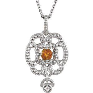 Sterling Silver Natural Citrine & .015 CTW Natural Diamond Granulated 18" Necklace