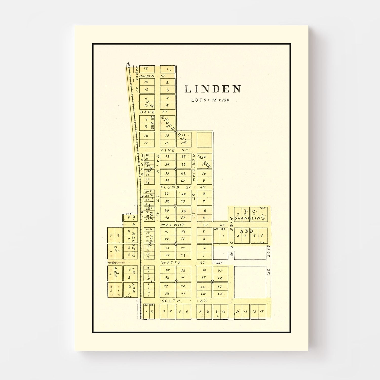 Vintage Map of Linden, Indiana 1898