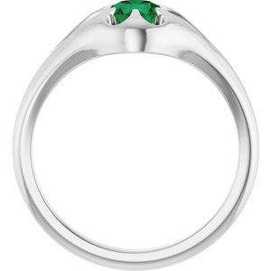Sterling Silver Natural Emerald Belcher Ring