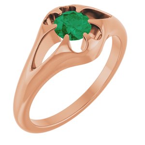 14K Rose Gold Natural Emerald Belcher Ring