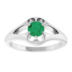 Sterling Silver Natural Emerald Belcher Ring