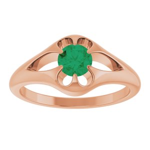 14K Rose Gold Natural Emerald Belcher Ring