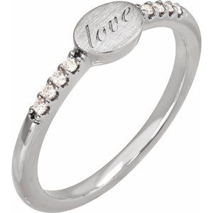 14K White Gold .07 CTW Natural Diamond Engravable Signet Ring