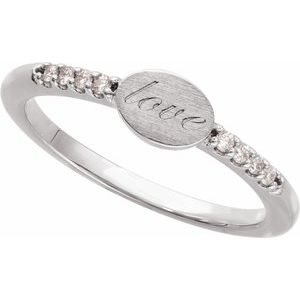 14K White Gold .07 CTW Natural Diamond Engravable Signet Ring