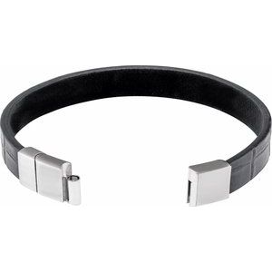 Stainless Steel 11 mm Black Leather 8" Bracelet