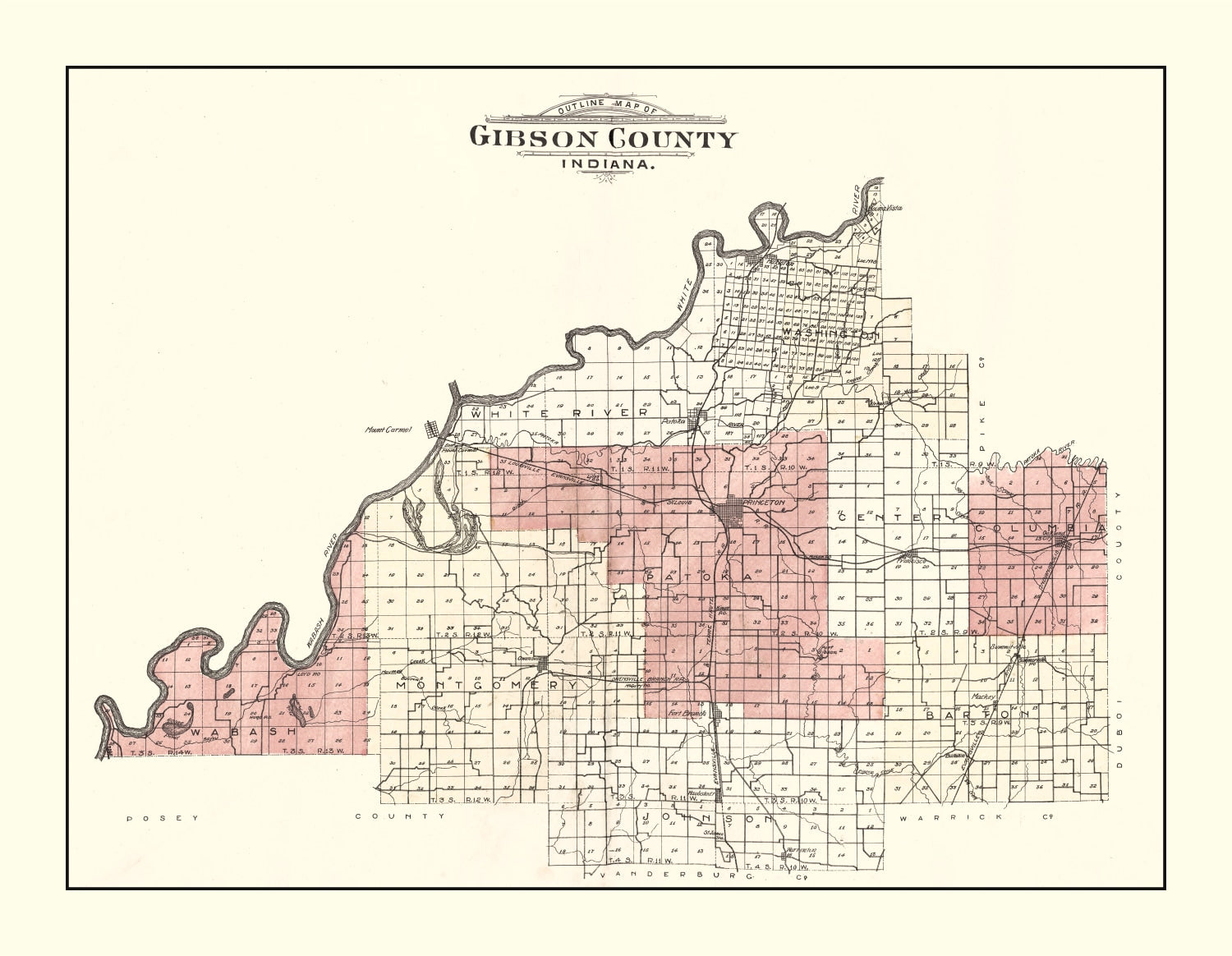 Vintage Map of Gibson County, Indiana 1899