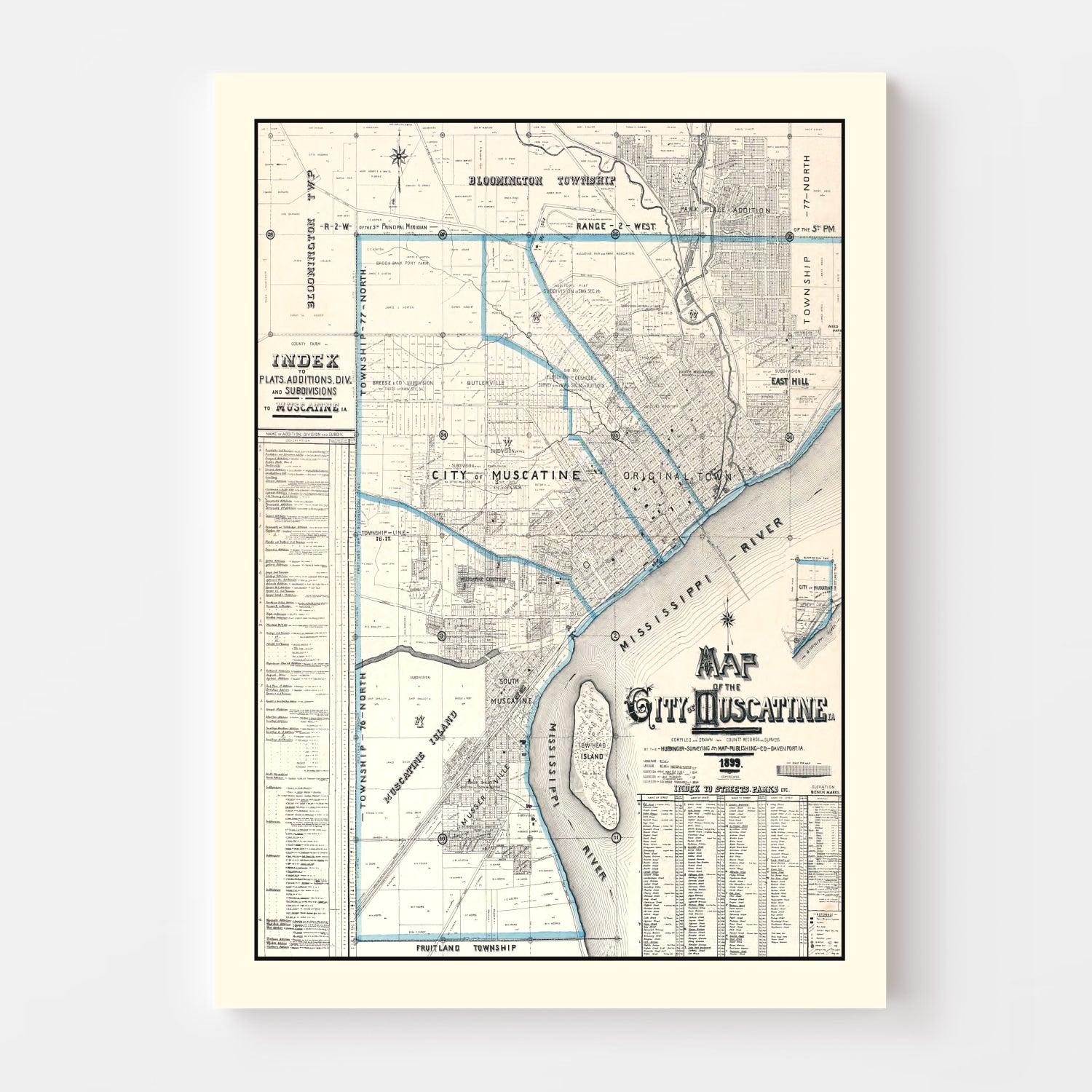 Vintage Map of Muscatine, Iowa 1899