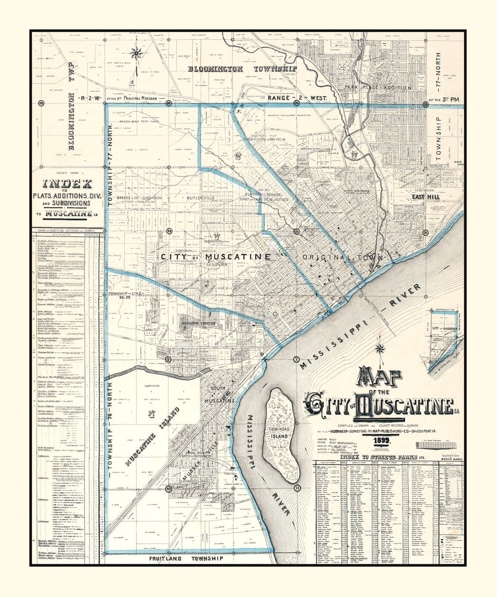 Vintage Map of Muscatine, Iowa 1899