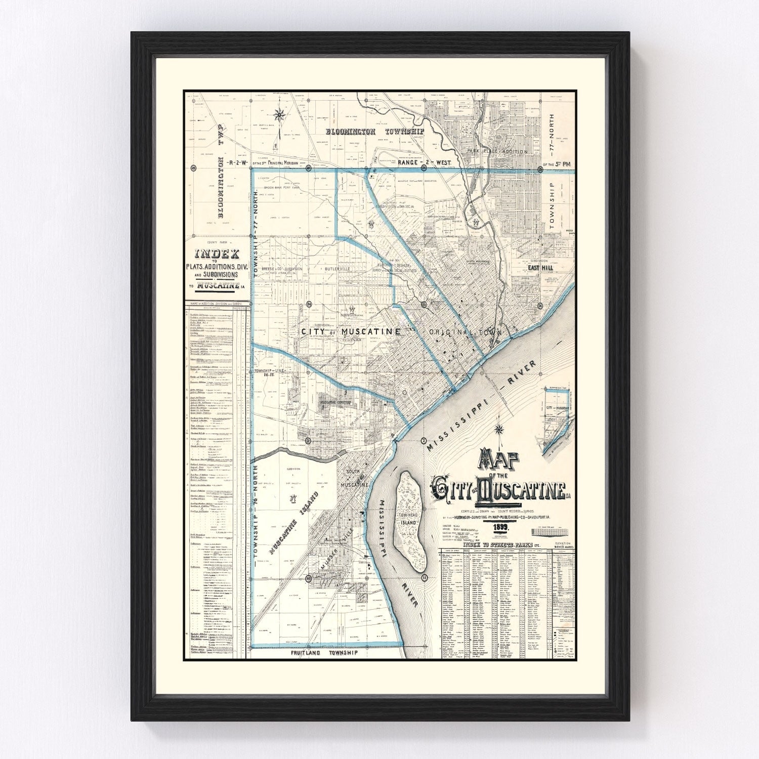 Vintage Map of Muscatine, Iowa 1899