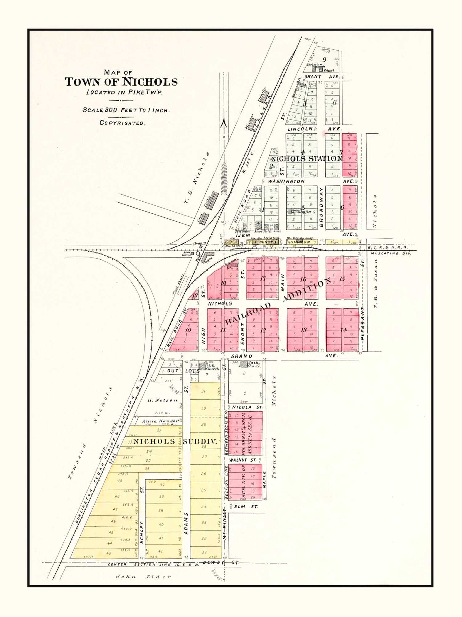 Vintage Map of Nichols, Iowa 1899