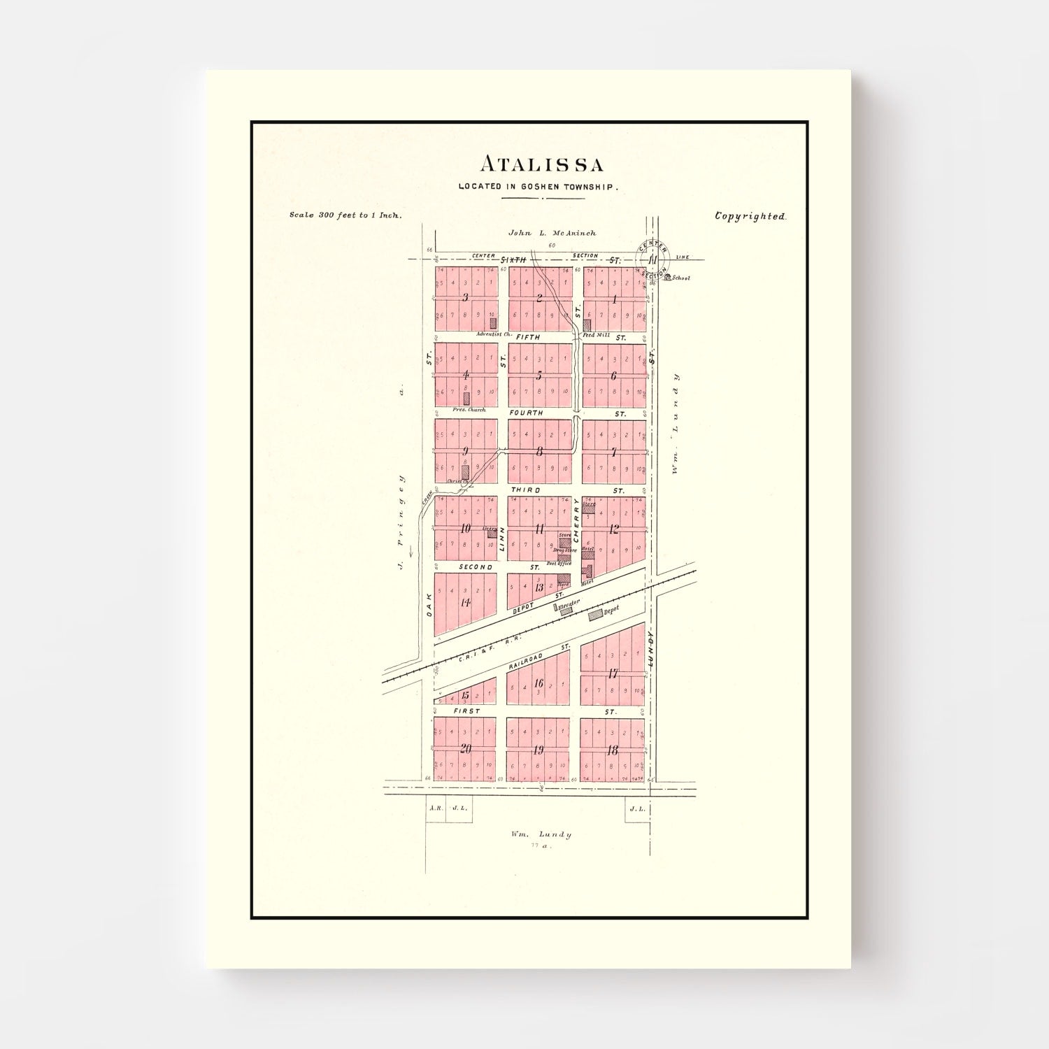 Vintage Map of Atalissa, Iowa 1899