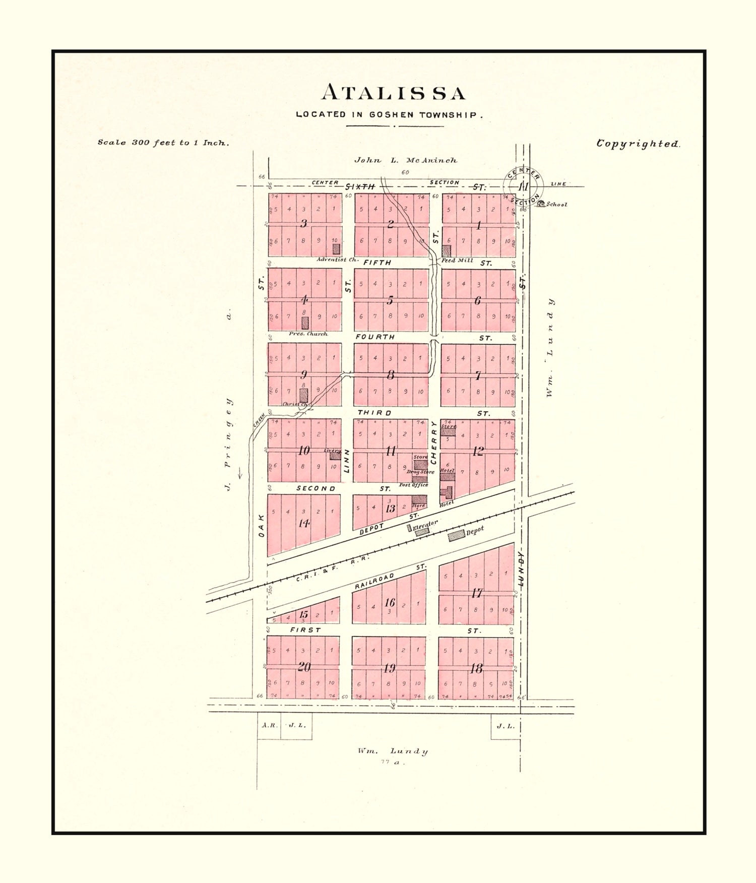 Vintage Map of Atalissa, Iowa 1899