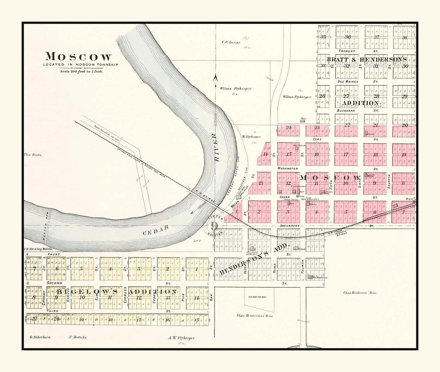 Vintage Map of Moscow, Iowa 1899