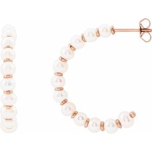 14K Rose Gold Cultured White Freshwater Pearl 30.3 mm Hoop Earrings