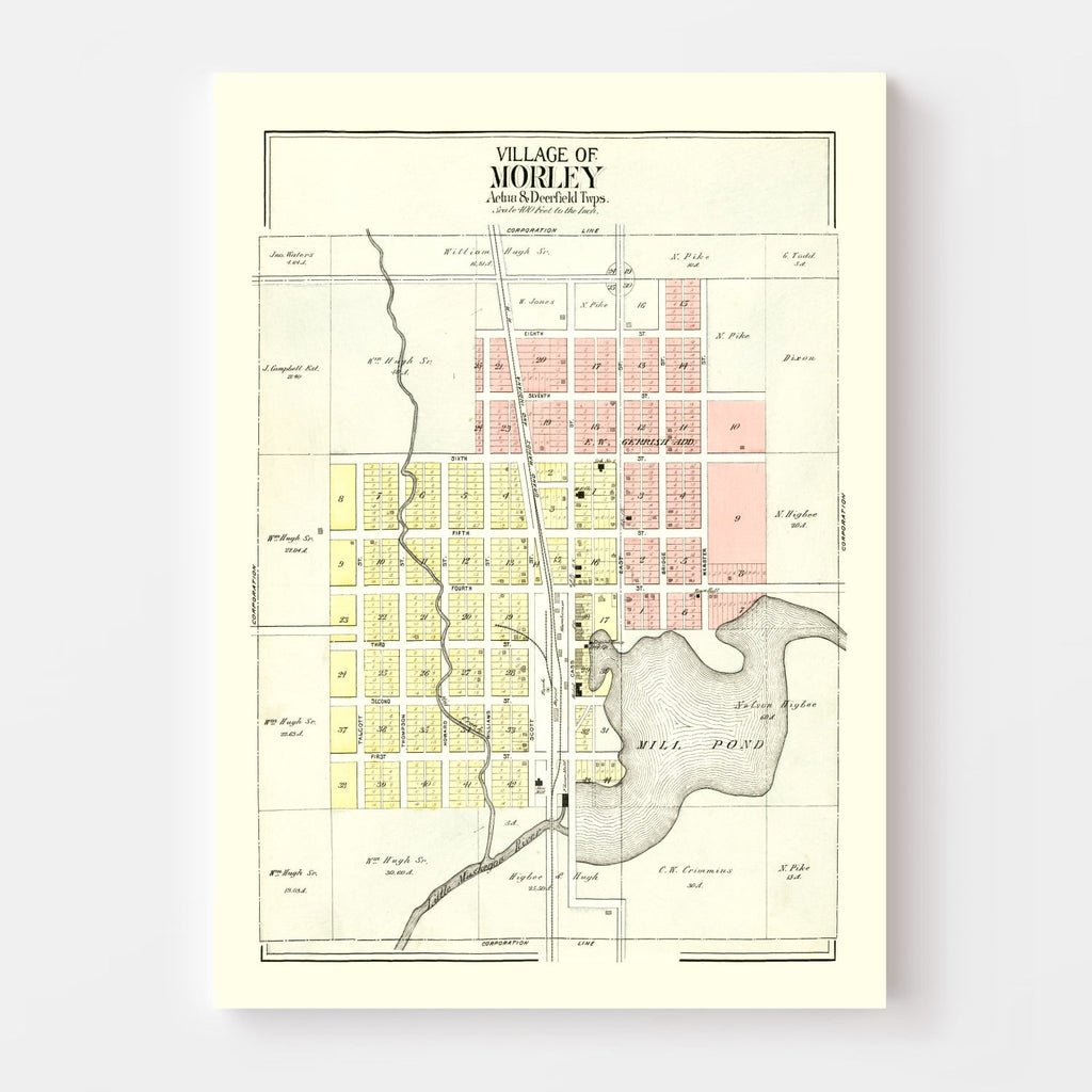 Vintage Map of Morley, Michigan 1900
