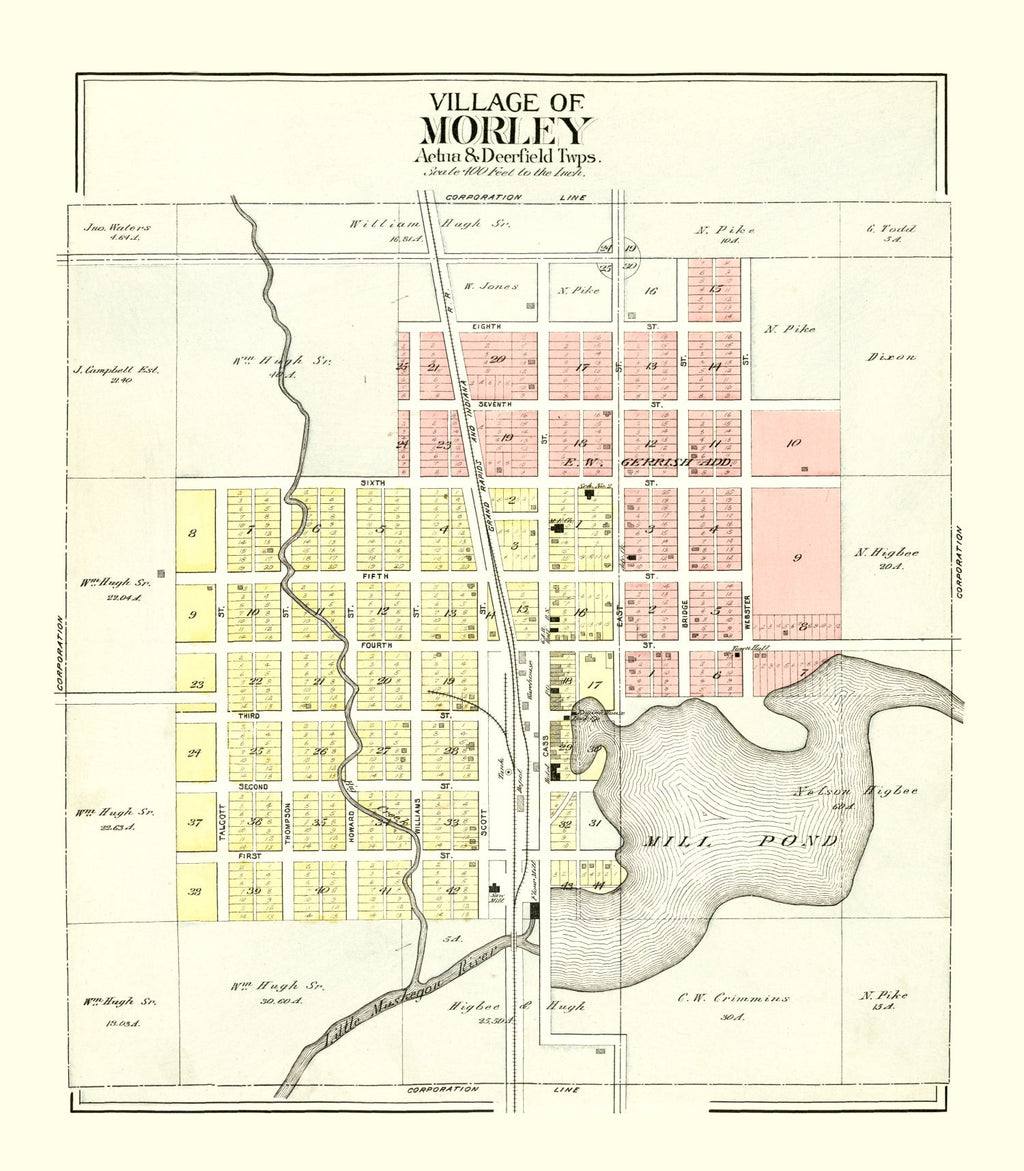 Vintage Map of Morley, Michigan 1900