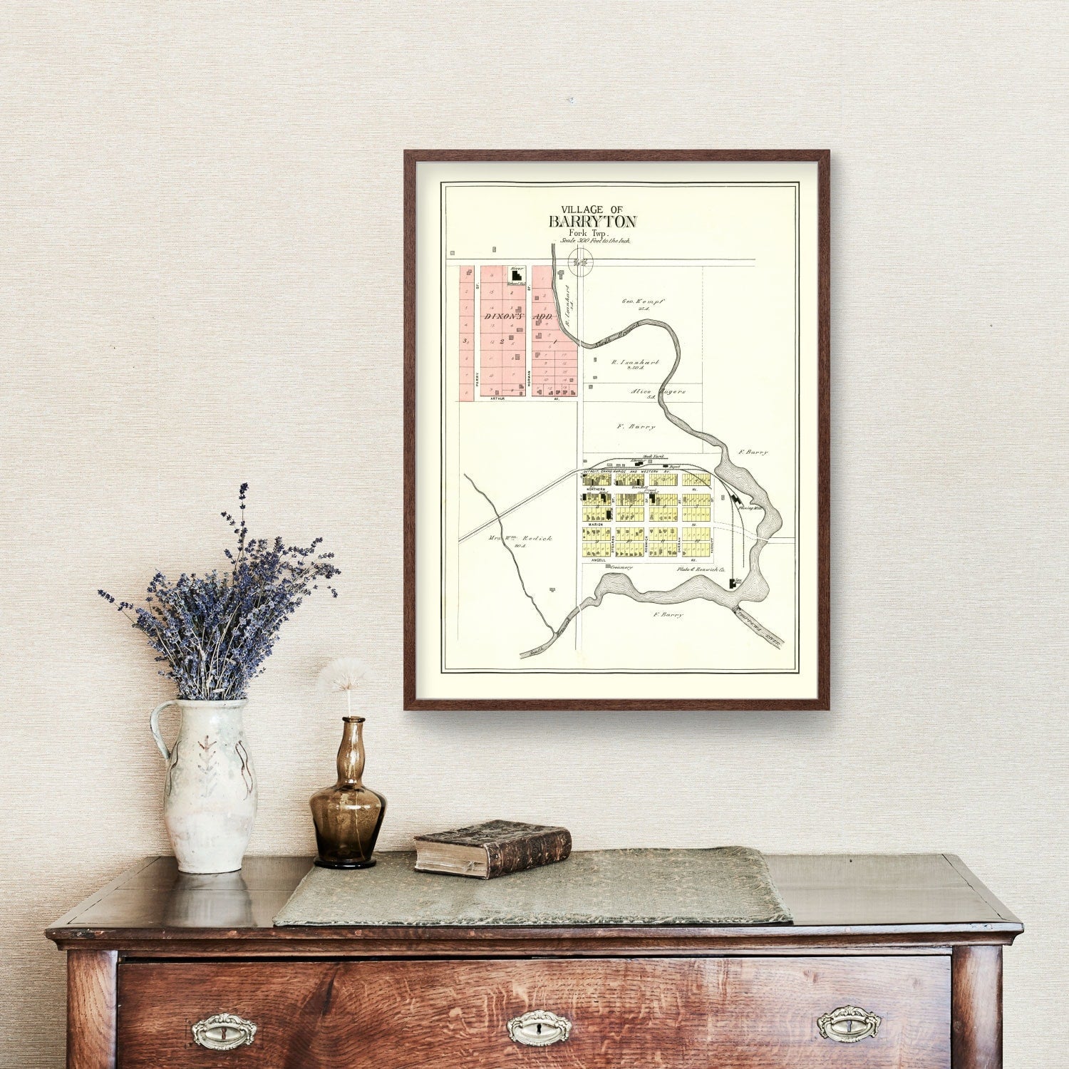 Vintage Map of Barryton, Michigan 1900