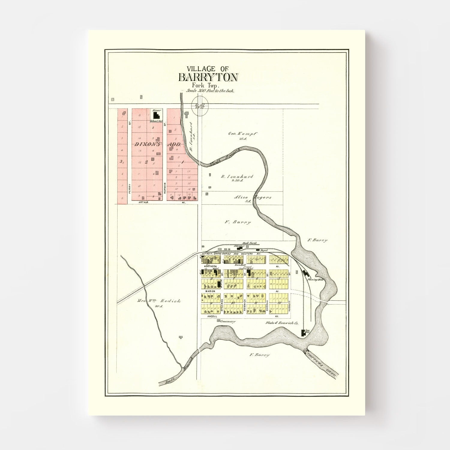 Vintage Map of Barryton, Michigan 1900