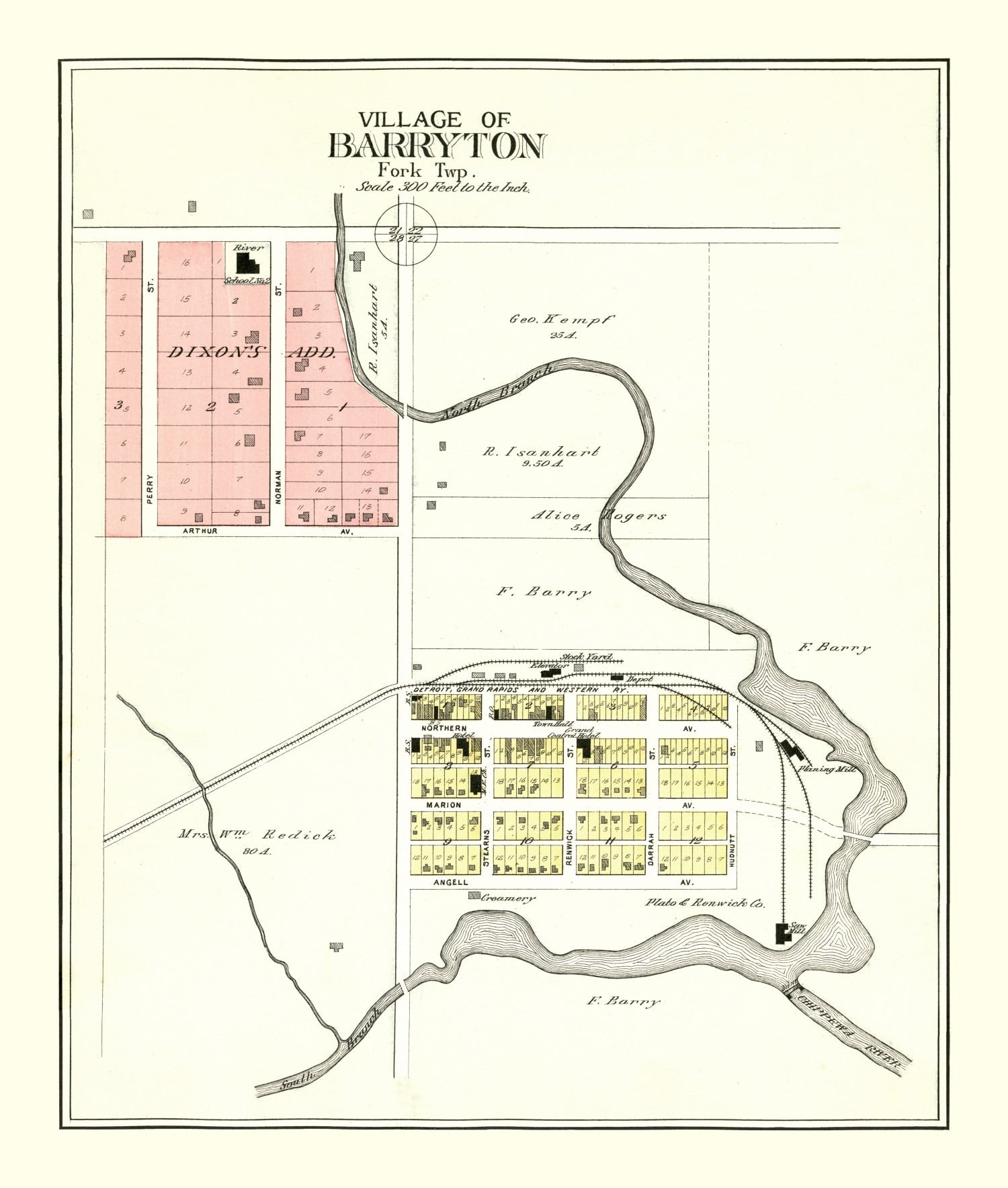 Vintage Map of Barryton, Michigan 1900