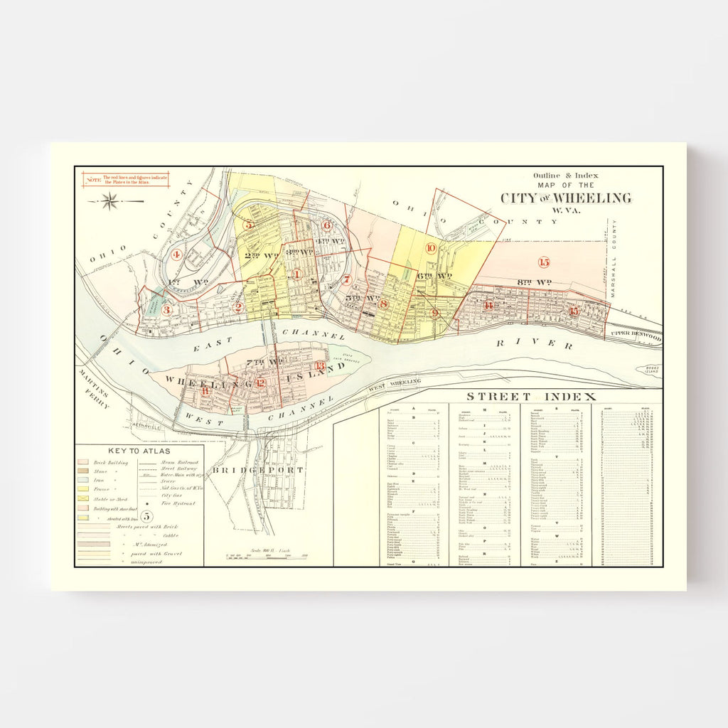 Vintage Map of Wheeling, West Virginia 1901