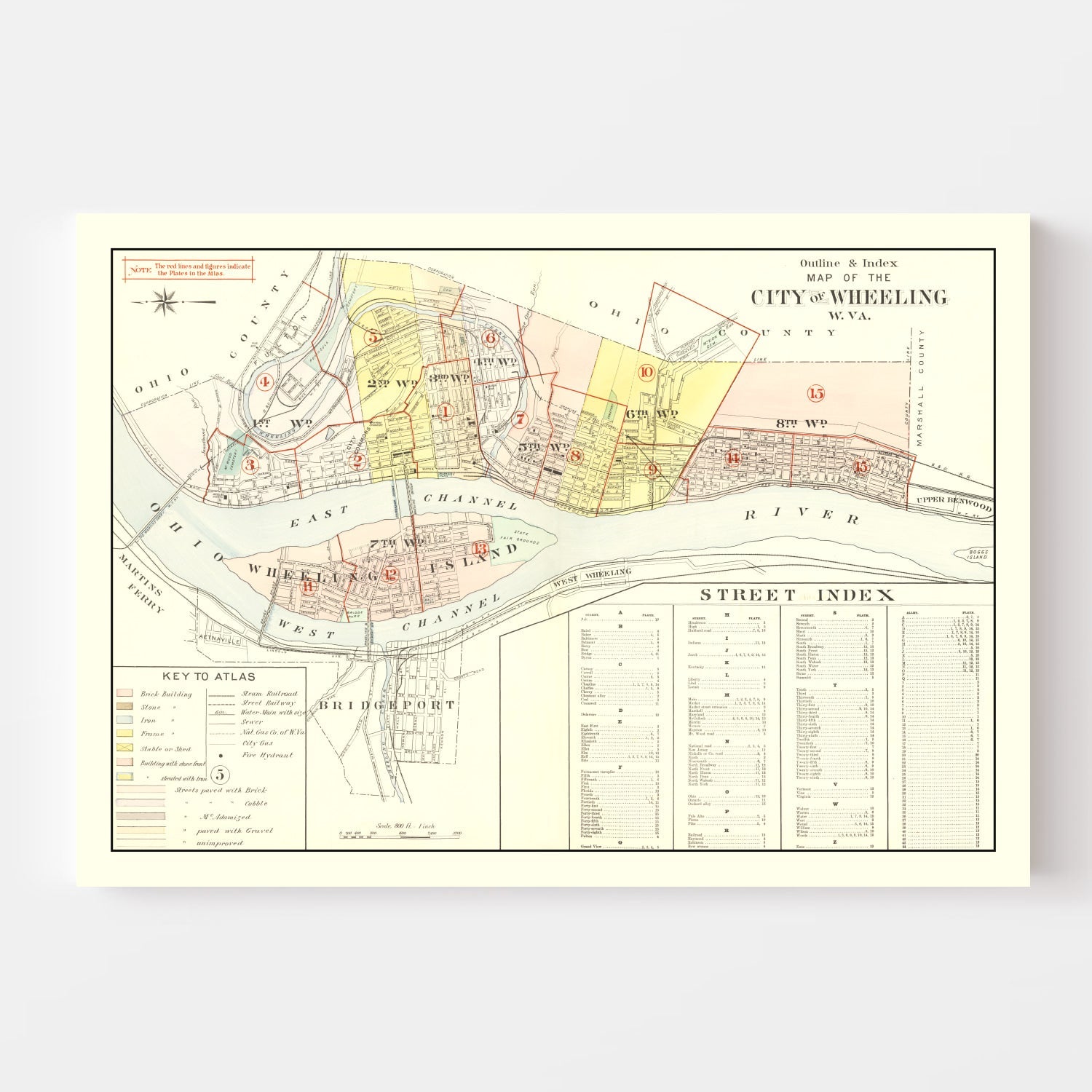 Vintage Map of Wheeling, West Virginia 1901